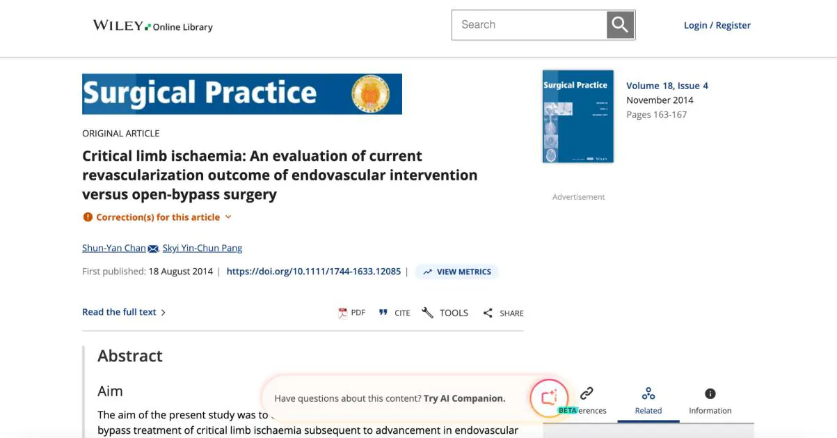Surgical Practice｜嚴重肢體缺血的血運重建治療